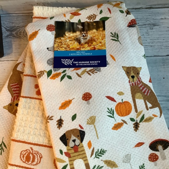 HUMANE SOCIETY Set Of 3 Autumn Dogs Kitchen Towels - Picture 2 of 4